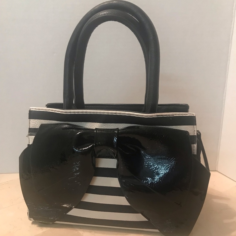 Betsey Johnson Black / White Stripe W/ Bow Tote